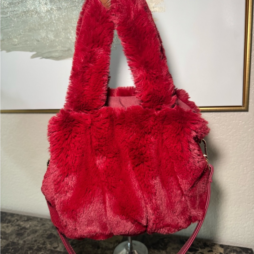 Luxurious Red Faux Fur Handbag